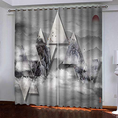 ZLJBB Rideaux Occultant pour Chambre À Coucher Salon Cuisine Oeillets Isolation Thermique Rideau Motif Triangle Abstrait 140X160Cm (LxH) 3D Imprimer Polyester...