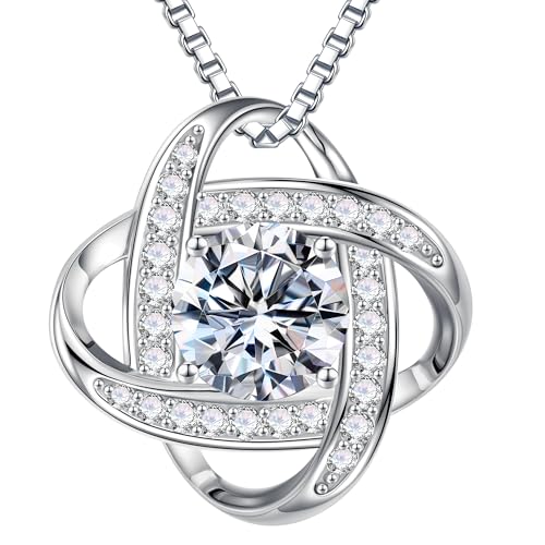 MOOSEA Love Knot Moissanite Necklace for Women, 1-3 ct D Color VVS1 Clarity Moissanite Pendant Necklace 925 Sterling Silver, Anniversary Birthday Gifts for Women Wife Mom Girlfriend Jewelry Gifts