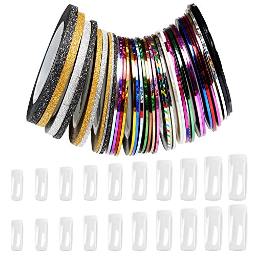 Naler 36 pcs Couleurs mélangées Rouleaux Striping Tape Ligne Nail Art Décoration Autocollant DIY Tips + 20 pcs Gel UV Acrylique Full Cover Faux ongles