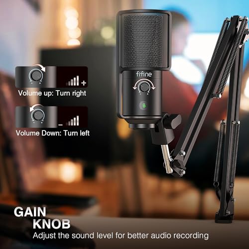 Image of FIFINE T669PRO1 USB Studio Recording Microphone for Podcast, Singing | Cardioid Condenser Mic, 16MM Large Diaphragm, Mute Button, Gain Knob, Pop Filter, Metal Boom Arm, Content Creation, Streaming