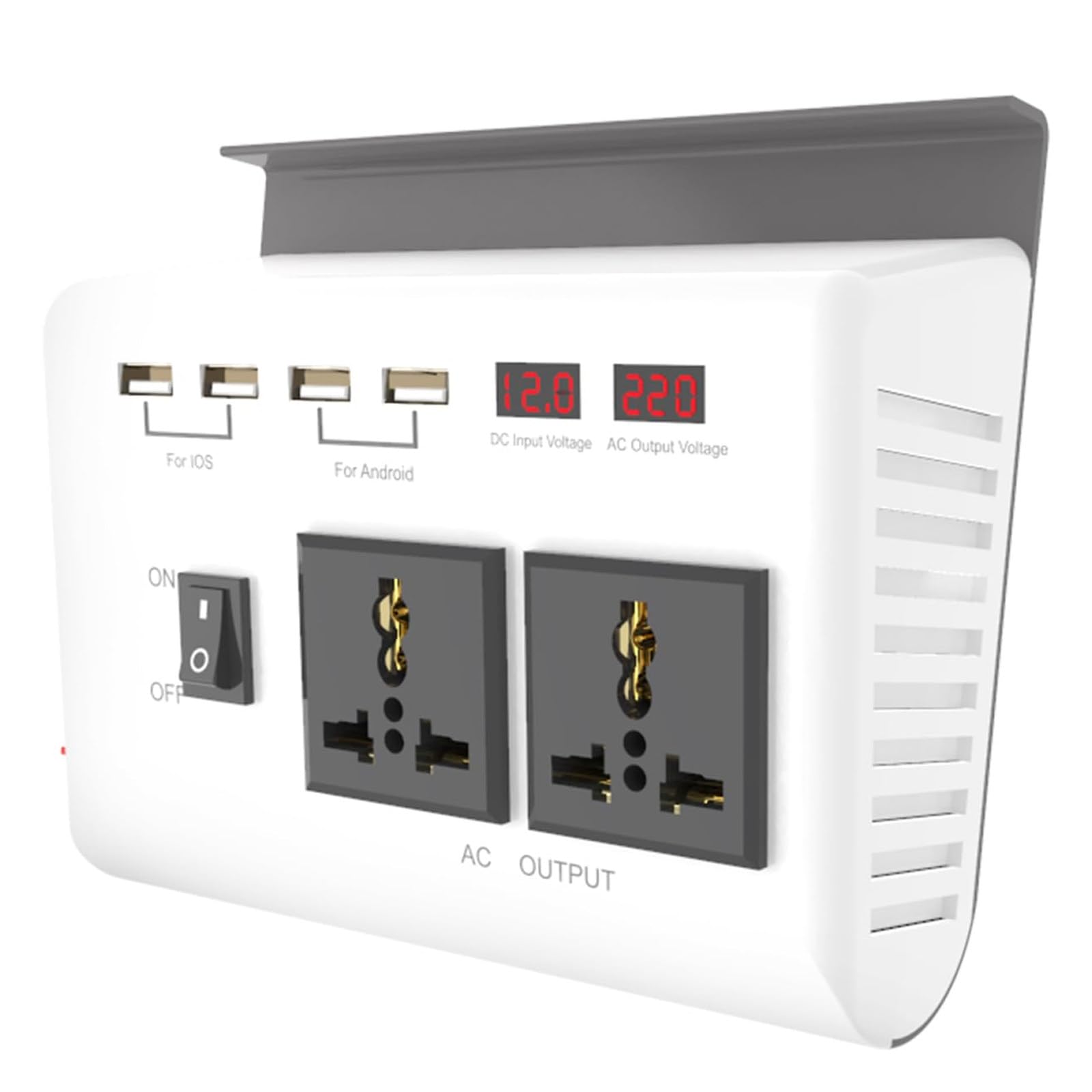Przetwornica do Kampera Inwerter Samochodowy 12V na 220V Konwerter 300W z 4 Szybkimi Portami Ładowania USB 2 Gniazda Uchwyt na Telefon do Telefonów Tablet 12V-220V