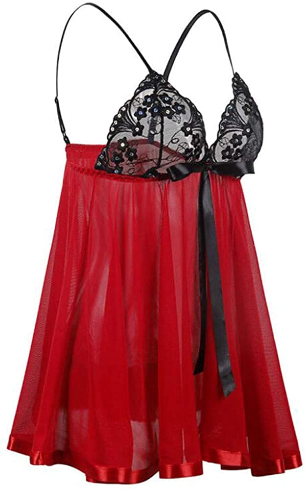 Koronkowa bielizna damska Babydoll Seksowna koszula nocna Bielizna Seksowne kobiety (kolor: czerwony, rozmiar: 2X-duży) (czerwony 3X) (czerwony L)