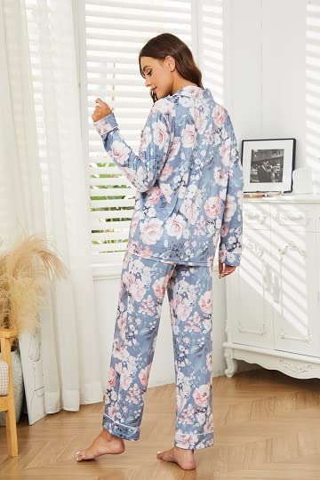 Image of LYCY Womens Pajama Sets Floral Print, Long Sleeve Button Down Pajamas Set for Women Soft Sleepwear Pjs 2 piece Loungewear