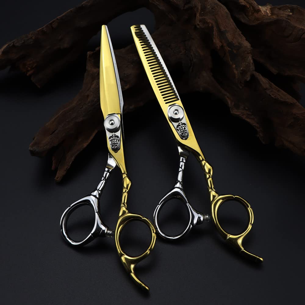 Tijeras de peluquería Profesionales de 15 cm (6 Pulgadas), Fabricadas en Japón con Acero 440c. Tijeras de entresacar para Cortes de Pelo. Set de peluquería.