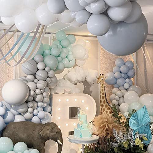 Image of Voircoloria 130pcs Gray Balloons Different Sizes 18 inch 12 inch 10 inch 5 inch Pastel Gray Balloons for Boys Girls Birthday Baby Shower Gender Reveal Wedding Decorations
