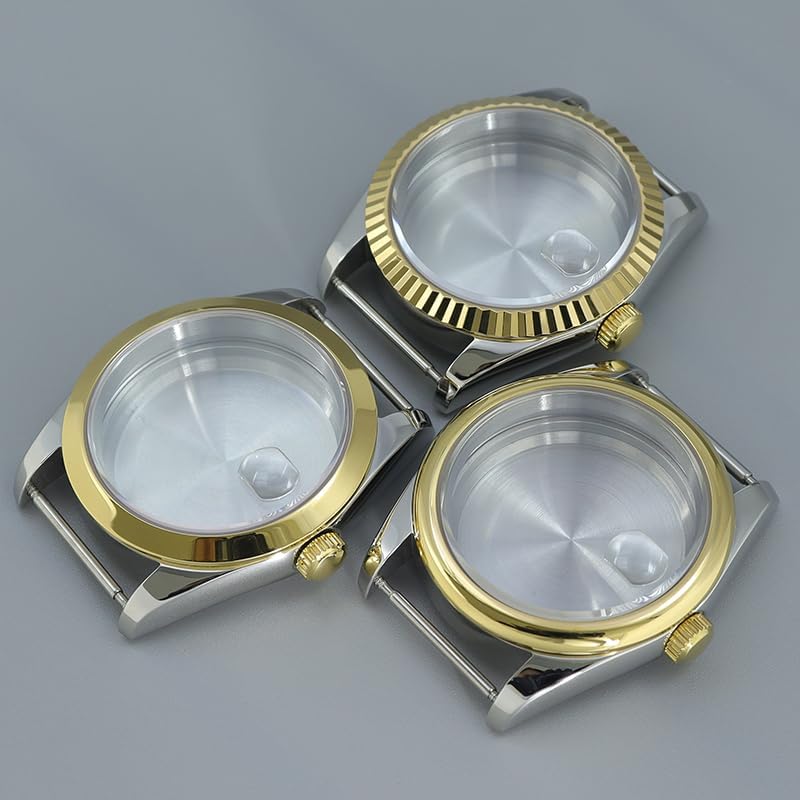 36/39mm Men's Stainless Steel Watch Case with Gold Accent Date Magnifier for NH35/NH36 Miyota8215 DIY Custom Modding Kit image 3
