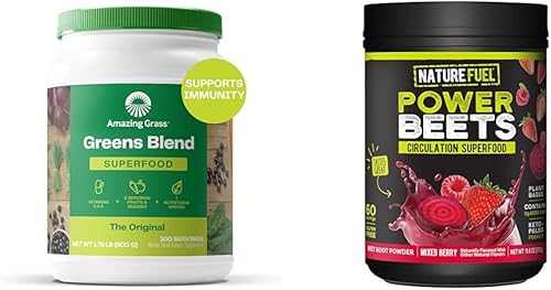 Amazing Grass Greens Blend Superfood: Mezcla de batidos en polvo Super Greens con espirulina orgánica y polvo de remolacha de combustible natural