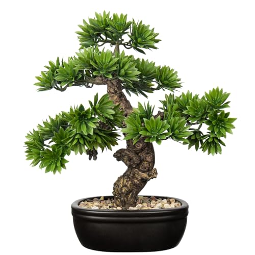 Fake Bonsai Tree Small Bonsai Plant 15.7&rdquo; Tall Artificial Bonsai Trees with Black Pot Decorated...