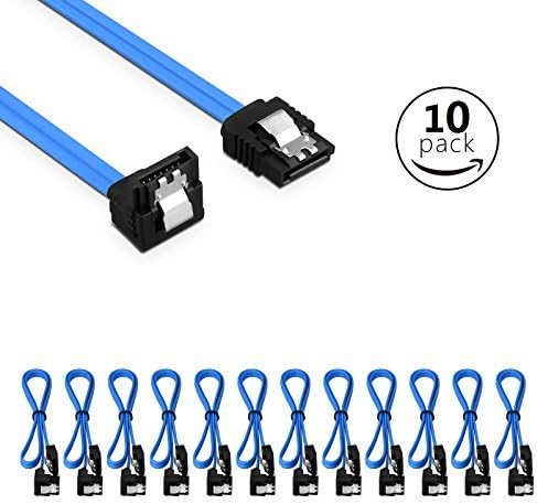 Sata Cable TXLOVE 18 Inch SATA III 6.0 Gbps Data Cable with Locking Latch and 90-Degree Plug, 10x Sata Cable Blue (10Pack Sata Cable)