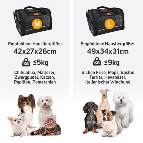 Transportbox Katze Hund Katzentransportbox Hundetasche Kleine Hunde Katzen Transportboxen Hundetragetasche Tragetasche Hund Katzentasche Katzenbox Transportbox Carrier (Schwarz 51 x 36 x 33 cm)