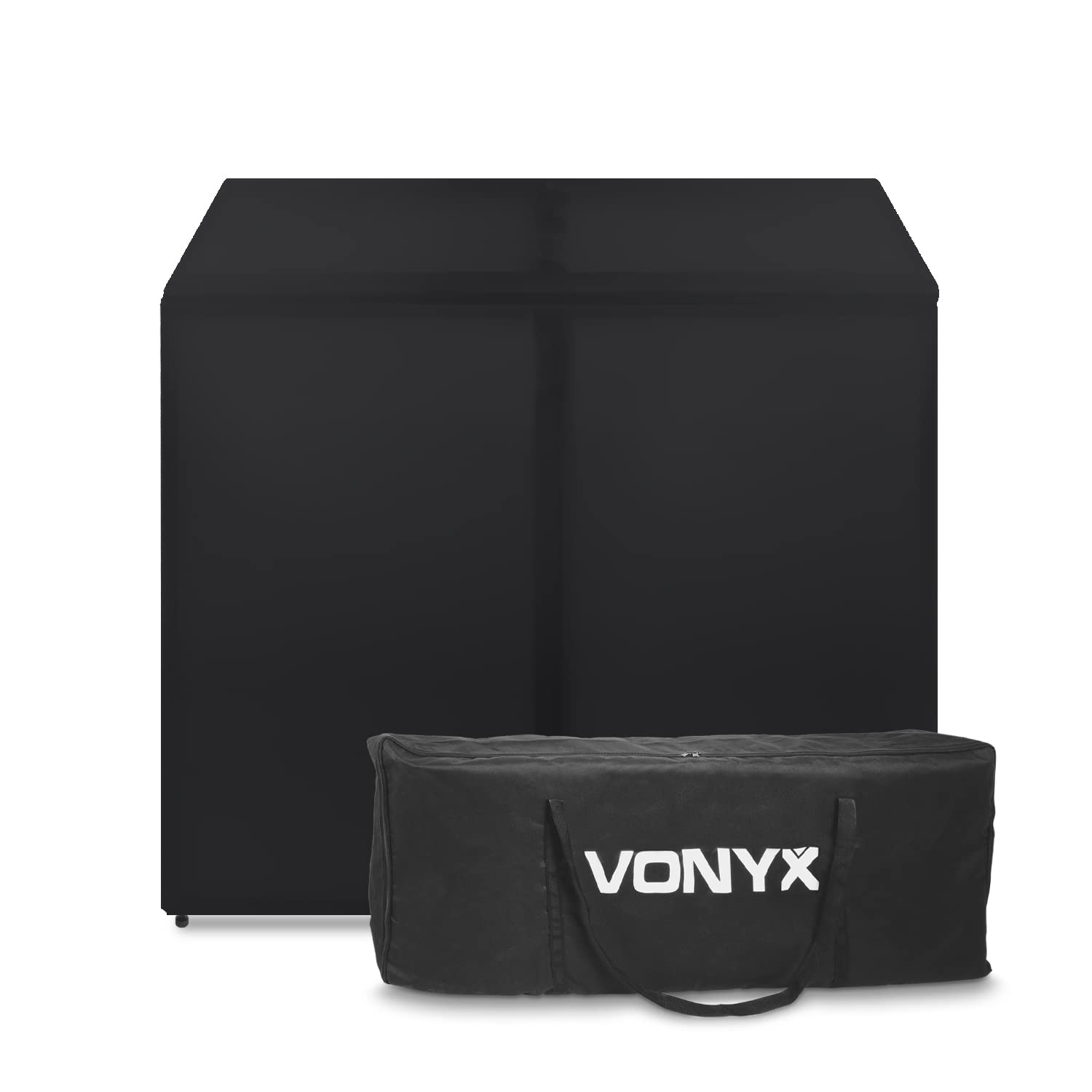 Vonyx DB3 DJ Pult, DJ Booth, großer mobiler DJ Tisch klappbar mit Tragetasche und weißer und schwarzer Husse, faltbar DJ Equipment, DJ Table, DJ Stand
