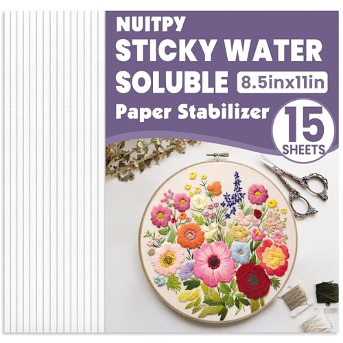 15PCS 8.5 x 11 Water Soluble Stabilizer for Embroidery Stick and Stitch Embroidery Paper Wash Away Embroidery Stabilizer Water Soluble Embroidery Patterns Embroidery Transfer Paper