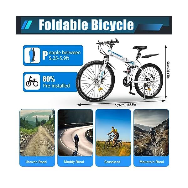 Shaillienn Premium Mountainbike,Fahrrad 26 Zoll Jungen,Faltbares Mountainbike mit 21 Gang Schaltung für Erwachsene und Jugendliche ab 145 cm für Bergstraßen, Feuchtgebiete, Schlamm – Bild 4