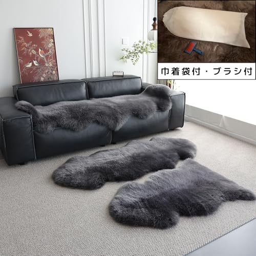 MISHIP ムートンラグ 天然ムートン 毛足約50-80mm 約70x180cm 2匹 長毛 【巾着袋付】 【ブラシ付】 9色 原皮 リアルファー キャンプ 防ダニ 抗菌 オールシーズン 高密度 高弾力 [2]
