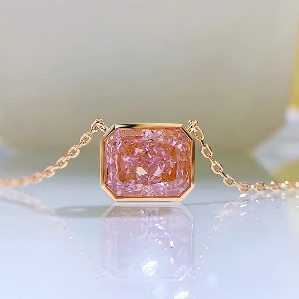 Collar con Colgante de topacio de Cuarzo Rosa de Plata de Ley 925 de 8x10mm para Mujer, Regalo de joyería de Compromiso de Boda