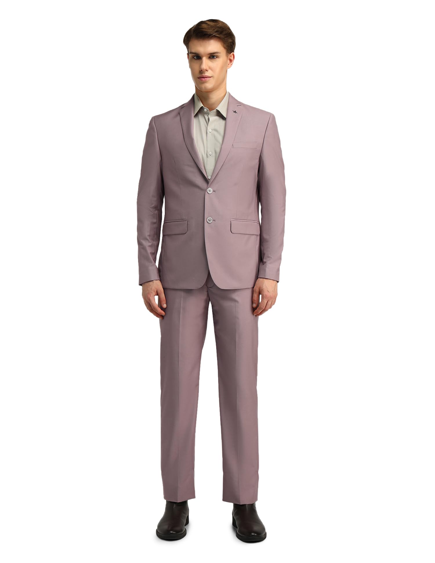 arrow Men's Pink Solid Notch Lapel Collar Long Sleeve Formal Polyester Tailored Fit Suit-picture-36
