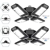 2 Pack LED Garage Lights, 4 Panels 100W 12000LM-6500K Adjustable Ceiling Garage Light with E26/E27 Screw Base Deformable Lighting for Garage Barn Workshop Warehouse Residential High Bay Light