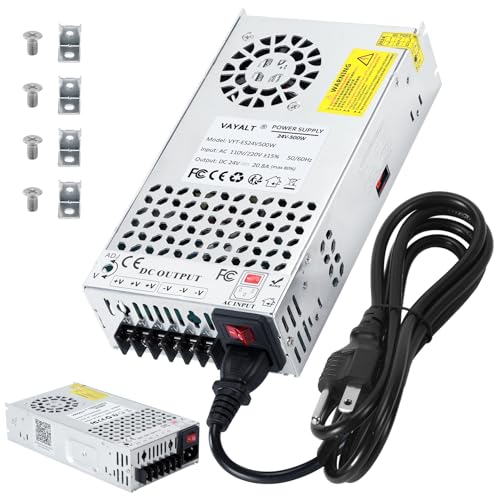 Image of VAYALT Upgraded DC 24V Power Supply (20.8A 500W), Universal Regulated Switching AC 110V /220V to DC 24V Transformer, Switching Power Supply for Industrial, Computer Project, 3D Printer, LED Strip Light