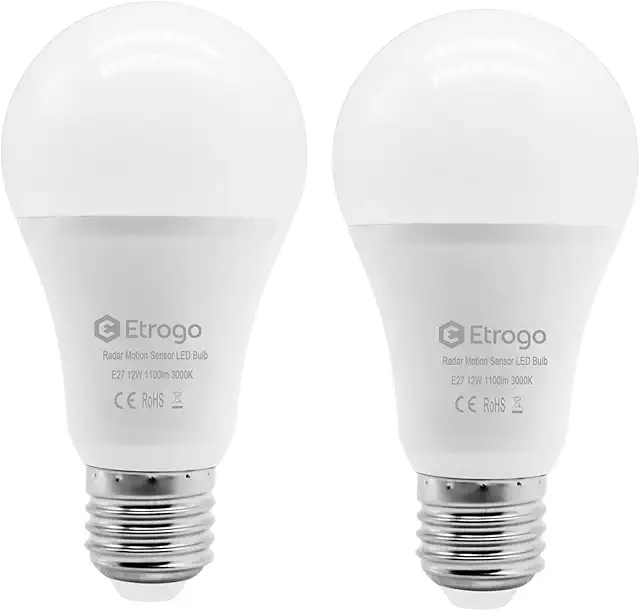 Etrogo LED E27 Motion Sensor Bulbs - Set of 2, 12W, 1100lm, Cool White