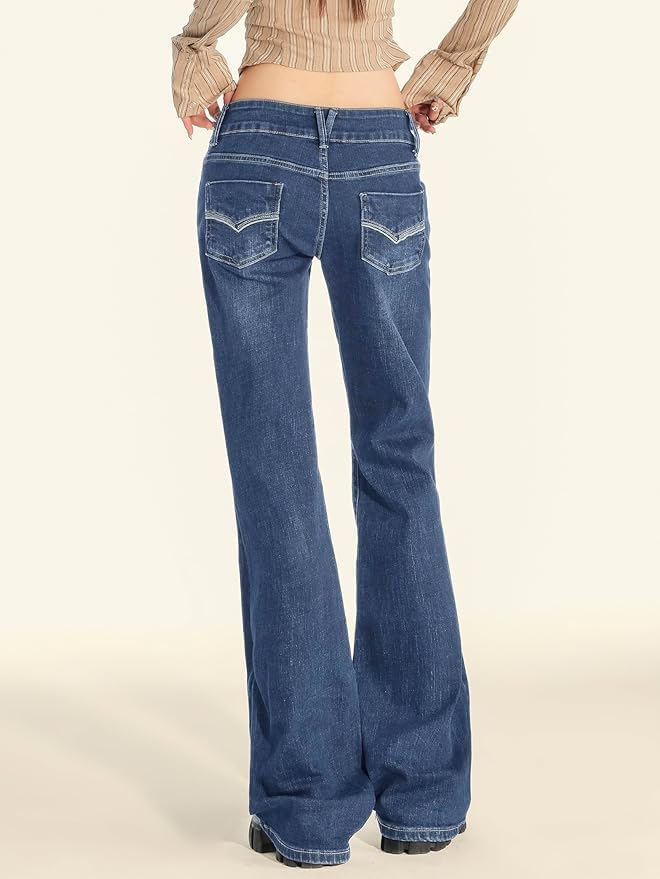 EMMIOL Women's Mid Low Rise Flare Jeans Stretchy, Y2k Boyfriend Bootcut Baggy Denim Pants - Image 4