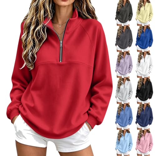 Fleece Quarter Zip Women Sweatshirt Drop Shoulder Mockneck Fall Pullover - image 1