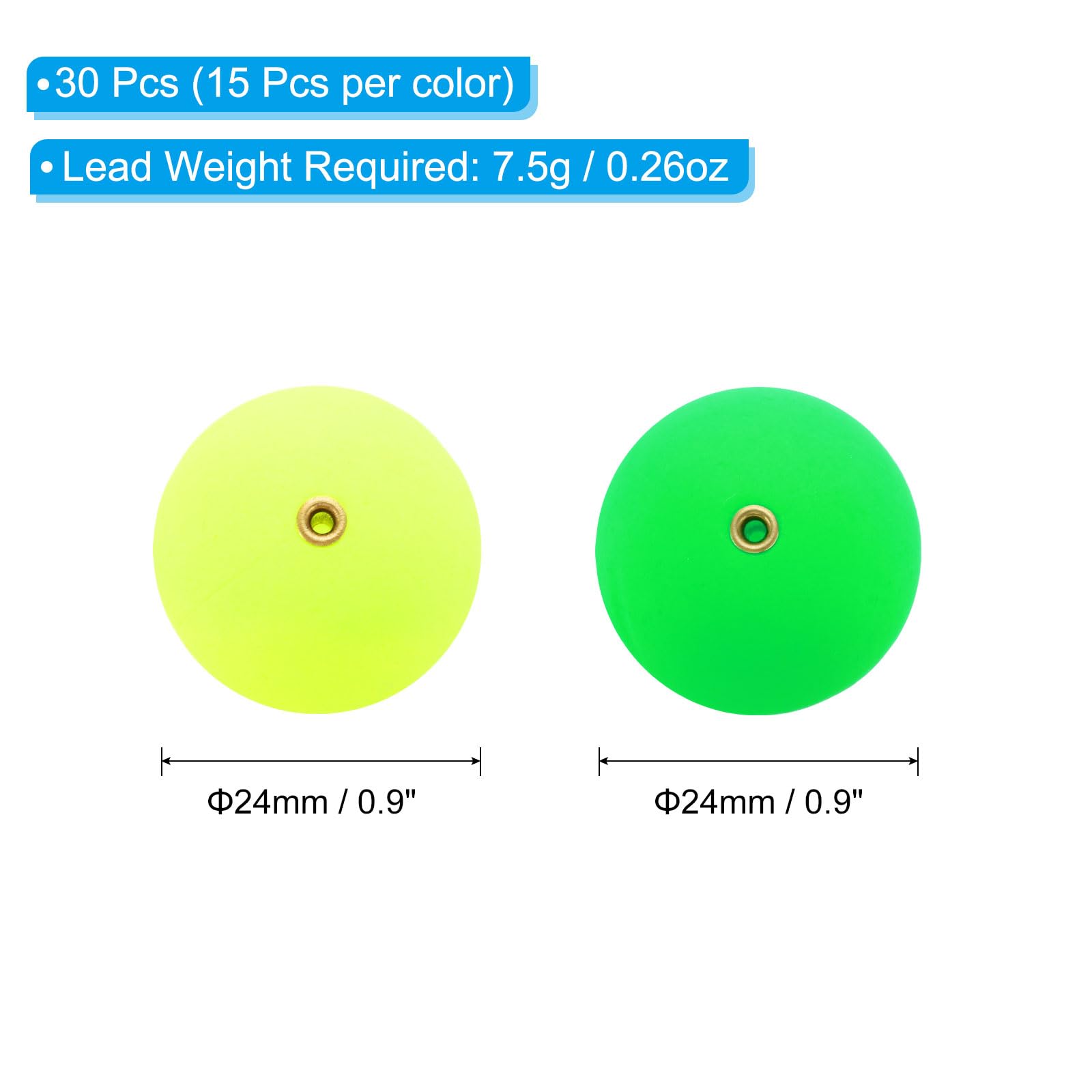 PATIKIL Fishing Bobber 24mm/0.9 Inch Dia, 30 Pack Slip Foam Floats Buoy Rig Stoppers for Crappie Trout Bass Fishing Green,Yellow - Image 2