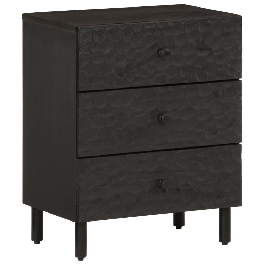 CINDERFUL Mesita de Noche Madera Maciza de Mango Negra 50x33x60 cm,Elegante Mesita de Noche de Madera Maciza de Mango con Amplio Almacenamiento para Dormitorio Dormitorio