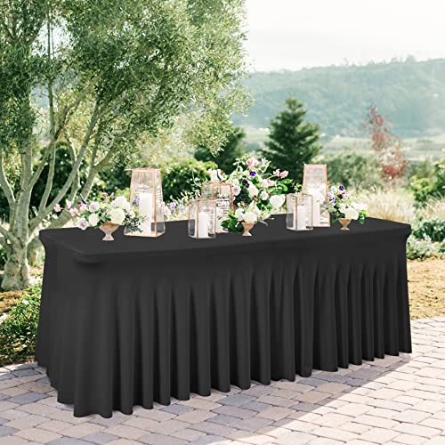 Image of Besutolife Black Tablecloth for Rectangle Table 6ft Spandex Table Skirt One-Piece Design for Birthday Parties Wedding