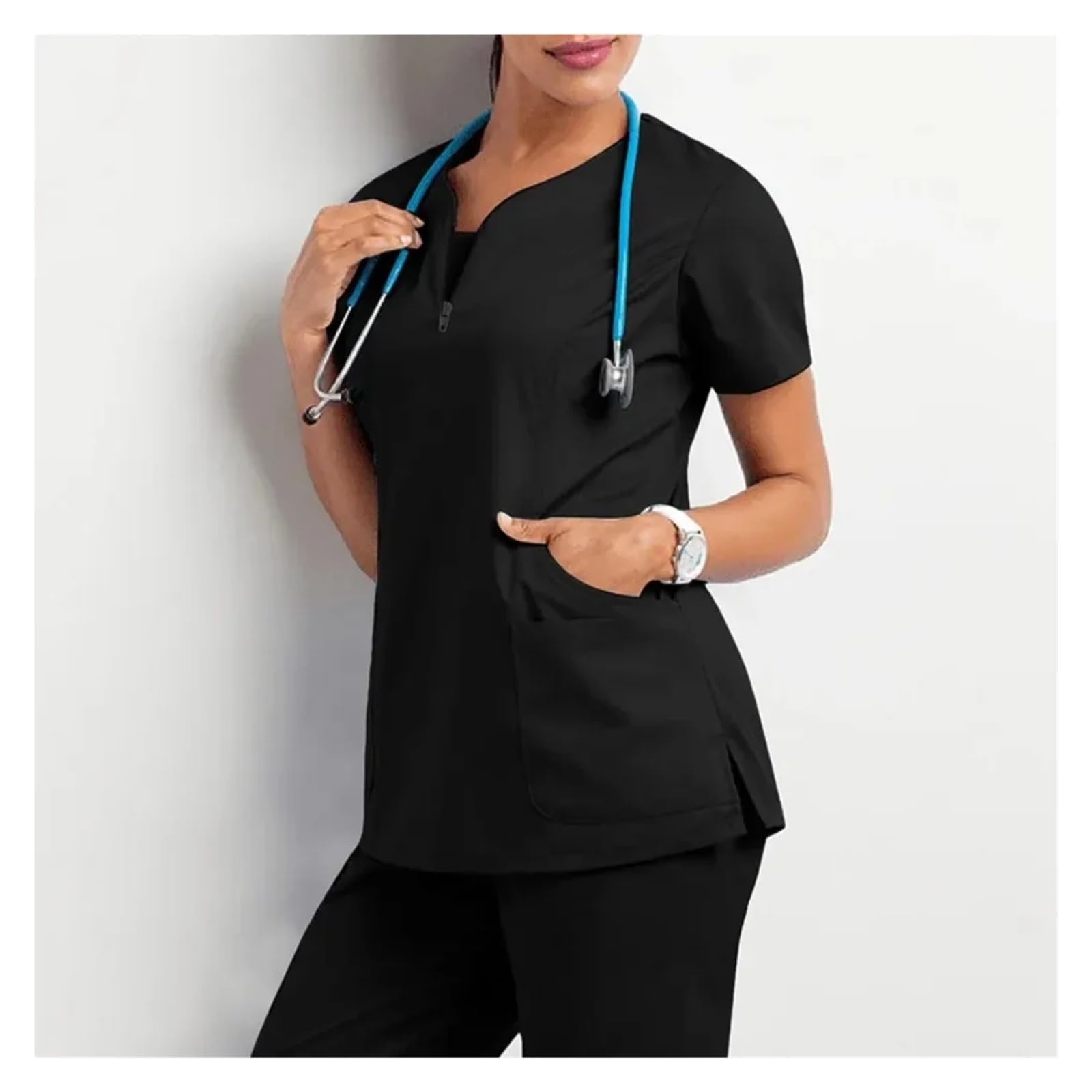 Divisa da Infermiera Accessori Ospedale Salone di Bellezza Medico Infermiere Vestiti Casual Manica Corta Infermiere Farmacia Top e Tute da Lavoro per Lavoro(Blue,XL-70-80KG)