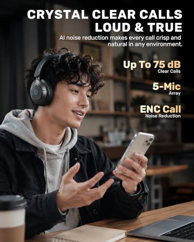 Image of Boean Active Noise Cancelling Headphones, Bluetooth 6.0 Wireless Headphones with 120H Playtime, Soft Foam Over Ear Headphones with 360 HD Audio & 5 ENC Mics, Deep Bass Stereo Headset for Travel Game