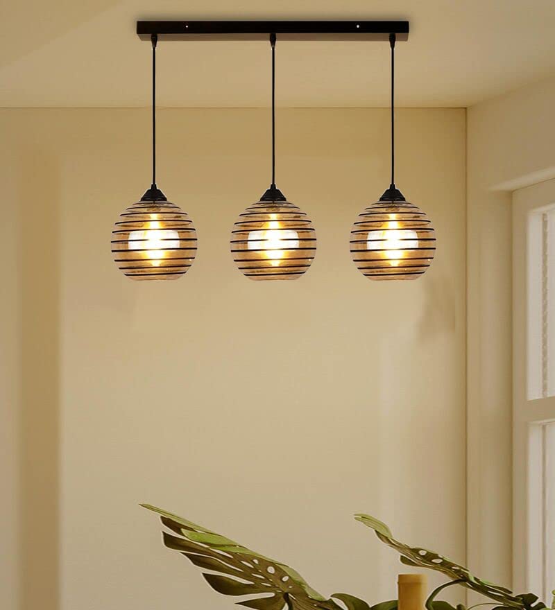 Image of Premium Luster Glass 3-Light Linear Hanging Ceiling Lamp Modern Textured Globe Cluster Pendant Chandelier for (Bulb not Included) Linear Set