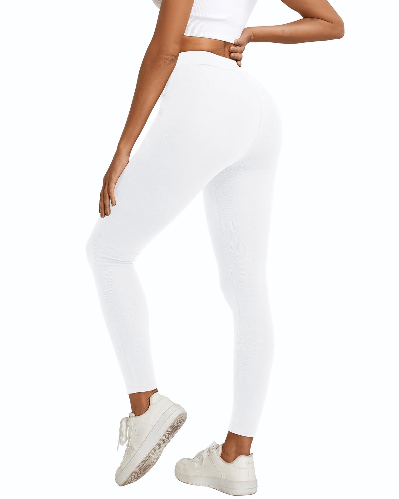 Damen Leggings aus Baumwolle mit Taschen, Blickdichte Lang Leggins für Damen Stretch Bequeme
