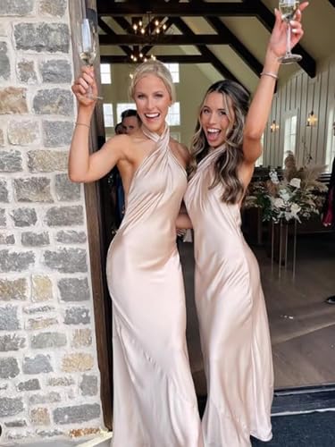 Lindo Novia Satin Bridesmaid Dresses for Wedding Halter Mermaid Formal Wedding Guest Dress Long for Women 20254