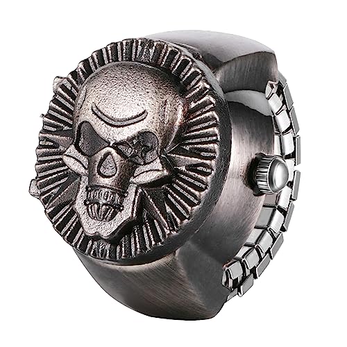 JewelryWe Anillo de Calavera, Reloj de Dedo Elástico, Cuarzo Analógico, Esfera Digital, Correa Ajustable, Resistente al Agua (1ATM), Cobre Negro JewelryWe Anillo de Calavera, Reloj de Dedo Elástico, Cuarzo Analógico, Esfera Digital, Correa Ajustable, Resistente al Agua (1ATM), Cobre Negro