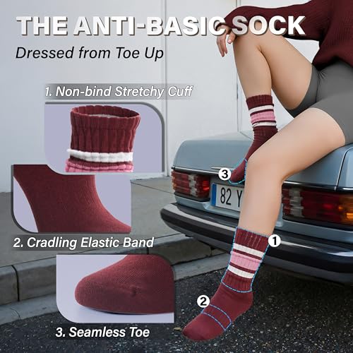 Image of Slouch Cotton Socks, Scrunch Thin Fashion Colorful Soft Breathable Crew Calf for Women and Men, 4 Pairs