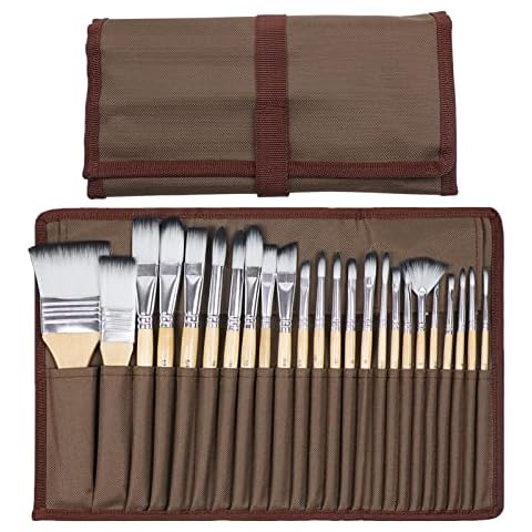 Artecho Pinselset Acrylfarben, Pinsel Set für Aquarell, Öl, Steinmalerei, Nagelpinsel, 24 Verschiedene Größen mit Organisationstasche Cover