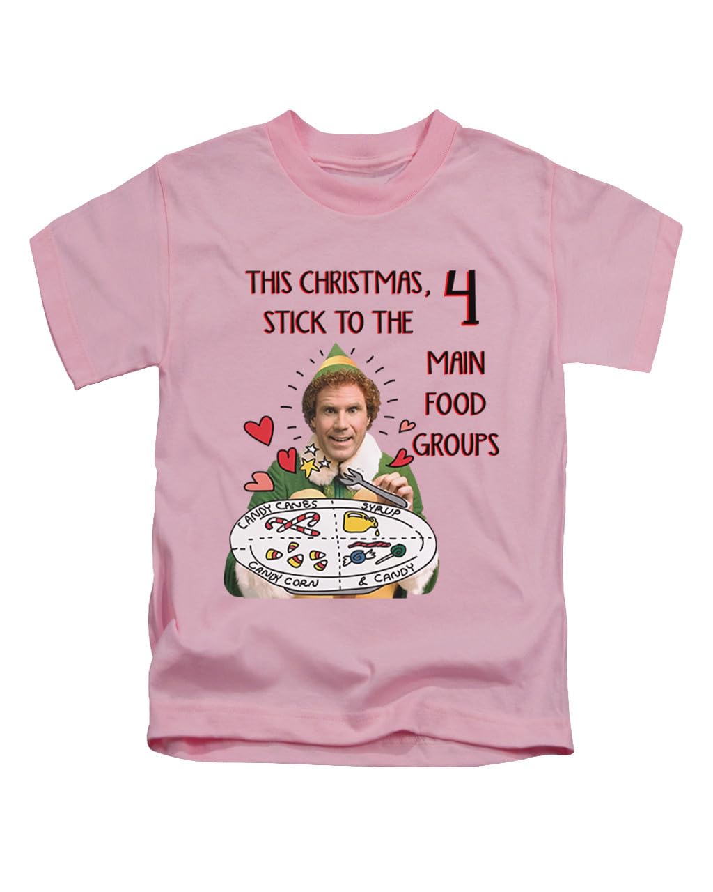 New Spirit Original Unisex Baby Pink 4 Main Food Groups, Christmas Xmas Festive Winter Elves Elf Novelty Tee T-Shirt Funny T Shirt Top
