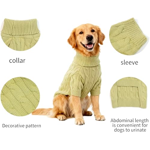 Image of Small /Medium Dog Sweater, Warm Dog Winter Coat w /Sleeves, Comfortable High Neck Premium Dog Clothes for Golden Retriever-Best for Holidays, Daily Walks XXL Light Green