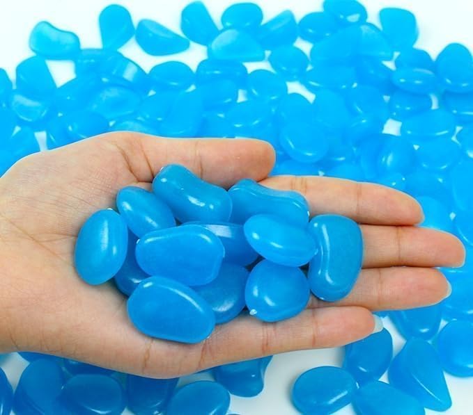 AARKRI SALES Blue Glow in Dark Pebbles for Decoration, 100 PCS Luminous Garden Stones, Aquarium Glow Rocks for Fish Tank, Pathway, Planter, Vase, Craft & Home Decor-picture-26