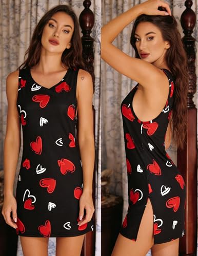 Image of YYA Sexy Tank Nightgowns for Women Sleeveless Sleep Shirts Chemise Night Lingerie Dress with Side Slit S-XXL