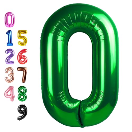 Image of 0 Balloon 40 inch Dark Green Number Balloons for 10th Birthday Decoration | Saturated Color, Large 40 in, With Inflation Straw & Hanging Hole, For Back-To-School Season, Forest Picnic Party, Christmas