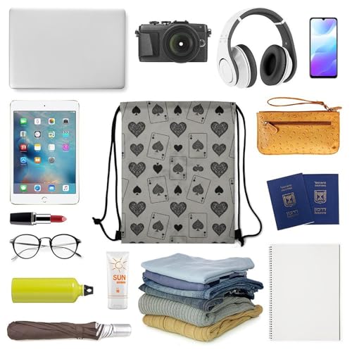 Image of Drawstring Backpack Gym Sackpack Lightweight Waterproof String Bag for Sports Travel Yoga Beach Swimming, Men Women Unisex, Vintage Ace Of Spades Card Poker Lover Bags
