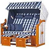 bene living Strandkorb Ostsee Dreisitzer - karo/blau - PE weiß