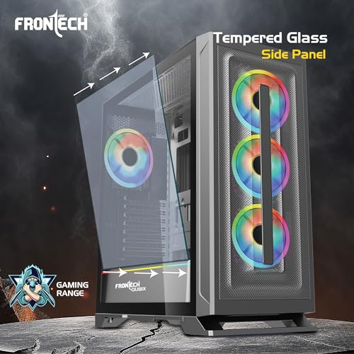 Image of FRONTECH QUBIX ATX Mid Tower Gaming Computer Cabinet | Tempered Glass Side Panel | Metal Mesh Front | 4 x 120mm ARGB Fans | USB 3.0 & Type-C (FT-4386)
