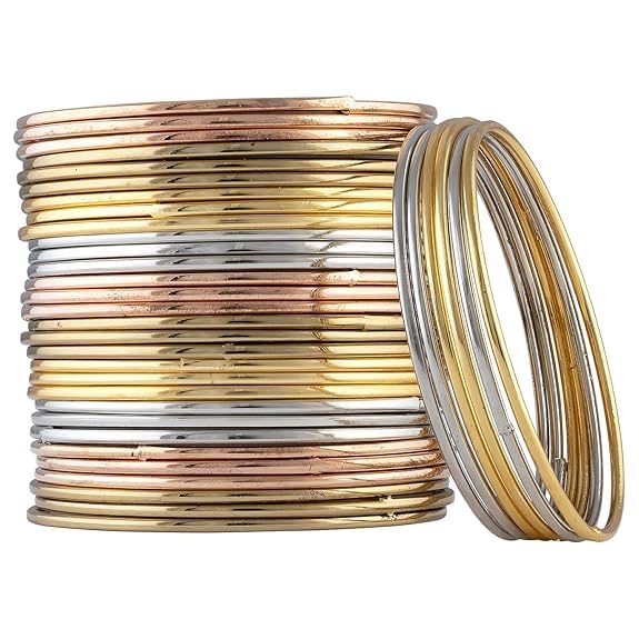 Image of I Jewels Traditional Lightweight Classic Slim Stacked Bangles Set for Women