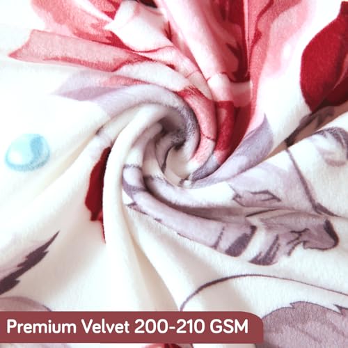 Image of HOKIPO Premium Printed Velvet Chair Cover Set of 2 for Dining Table, Red Cottage Rose (AR-5794-D6*2)