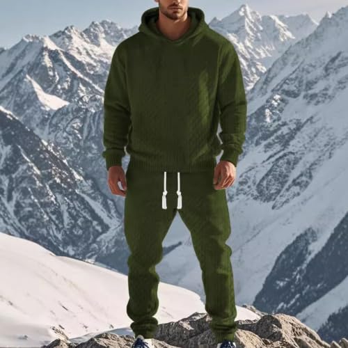 Mens Textured Knit Hoodie 2 Piece Set Relaxed Fit Drawstring Jogger Pants - image 2