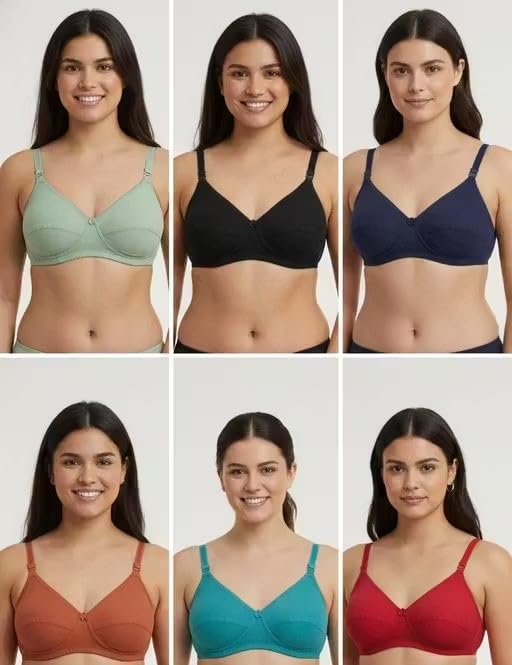 Women's Non-Padded Bra, Multicolour, Pack of 6, Everyday Comfort Fit-picture-52