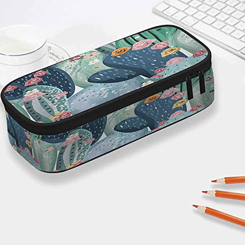 Image of Yekiua Cacti Succulents Pencil Case Beautiful Pastel Vintage Flowers Big Capacity Pencil Pouch Office College Makeup Bag Pink White Yellow