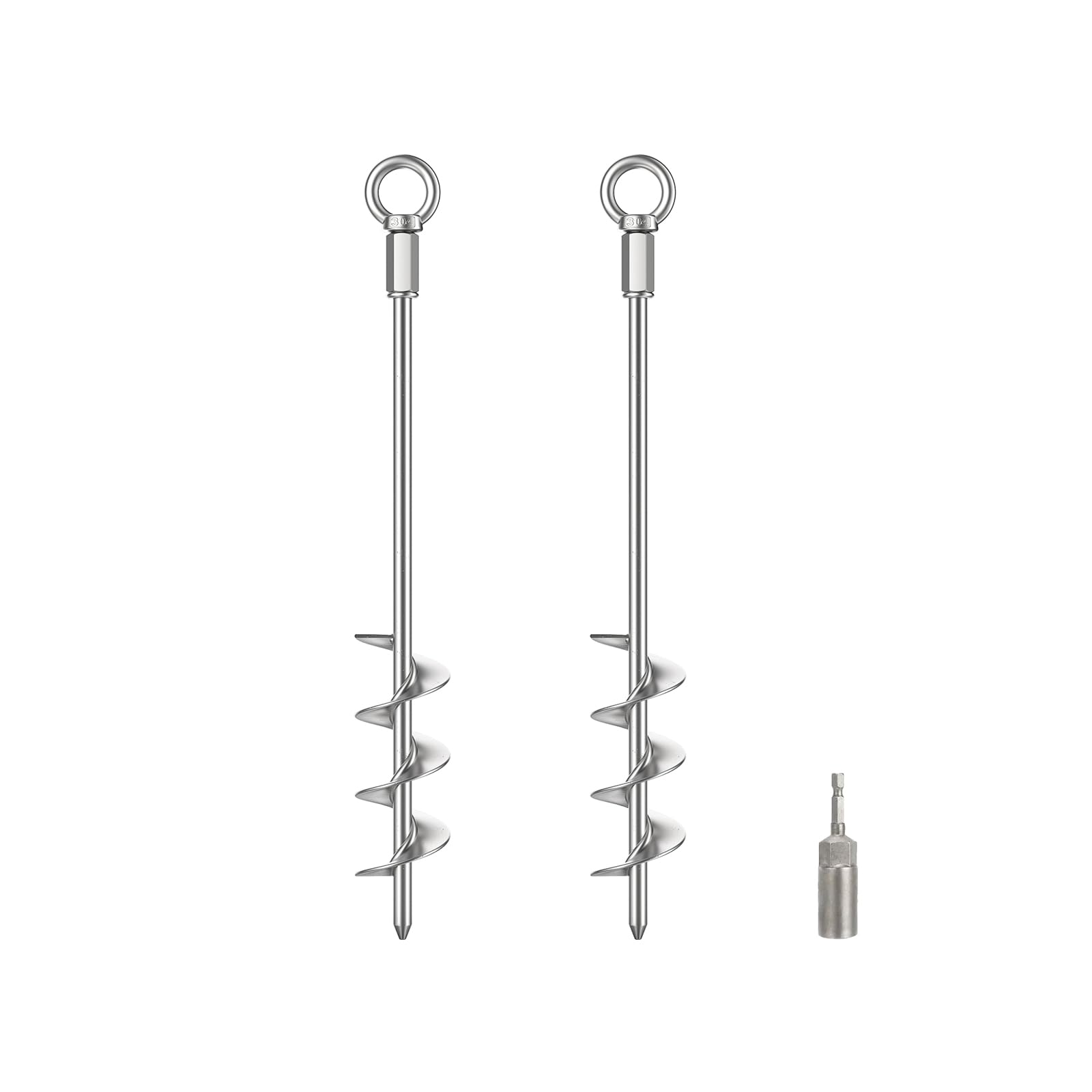 Anmento - Kit di ancoraggi resistenti da 45,7 cm, 2 pezzi, set di ancoraggi cromati per trampolini, gazebo, tettoie, capannoni, ancoraggi in acciaio per il fissaggio di vento forte; picchetti a